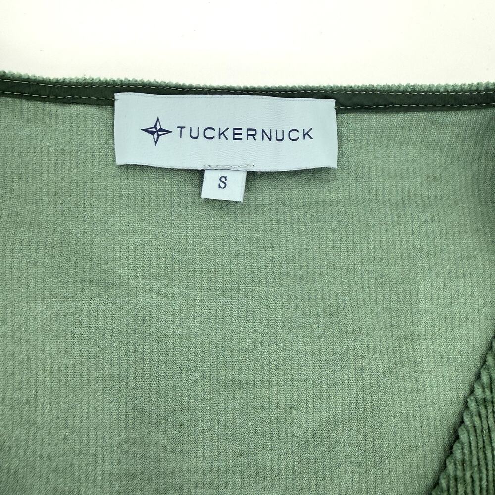 Tuckernuck Womens S Green Corduroy Tunic Top Puff Sleeve Gold Stud Cuff Babydoll - Picture 7 of 10